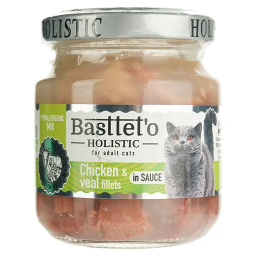 Вологий корм для котів Basttet`o Holistic мікс курка з яловичиною в соусі 130 г скло - фото 2