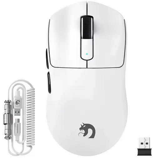 Игровая мышь MAMBASNAKE M3 Спиральный кабель, PAW3395PRO, 40 000 DPI, микропереключатель Omron Белая - фото 1