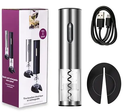 Электрический умный штопор для вина автоматический открыватель для винных бутылок Серебристый 88296 - фото 1