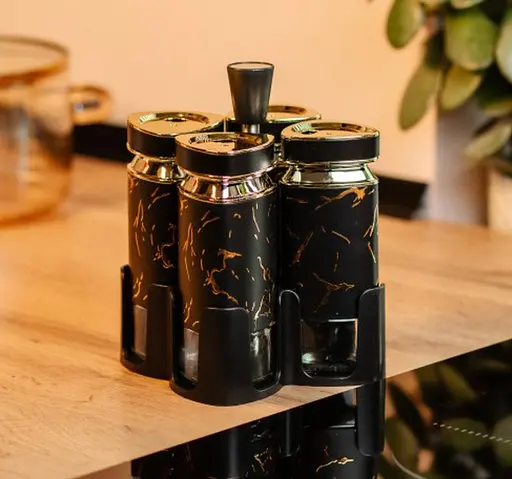 Органайзер набор Condiment Set для специй на подставке с 4 баночки для специй по 120 мл Черный - фото 4