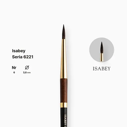 Кисть белка круглая натуральная Isabey 6221, №6, для акварели, короткая ручка - фото 2