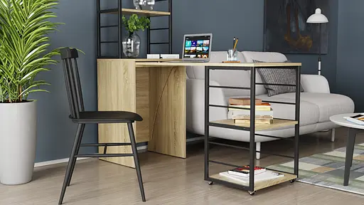 Стол-тумба трансформер Смарт 3/1 с этажеркой Ferrum-decor 1430x1450x500 Черный металл ДСП Дуб Сонома 16 мм (FRD-105112) - фото 7