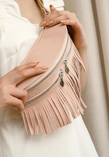 Шкіряна жіноча сумка на пояс Spirit світло-бежева краст - фото 10