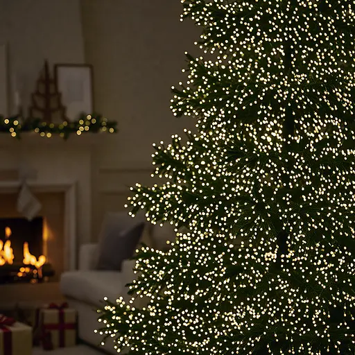 Новорічна гірлянда кімнатна роса Garlando D1500L50MWY 50 м 1500 LED Хвойна лапа білий дріт Жовте сяйво Garlando D1500L50MWY