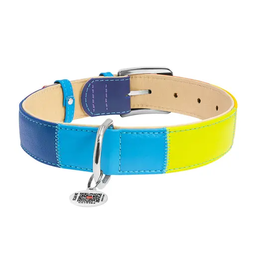 Нашийник для собак шкіряний Waudog Glamour з QR-паспортом "Веселка" XL Ш 35 мм Д 46-60 см - фото 2