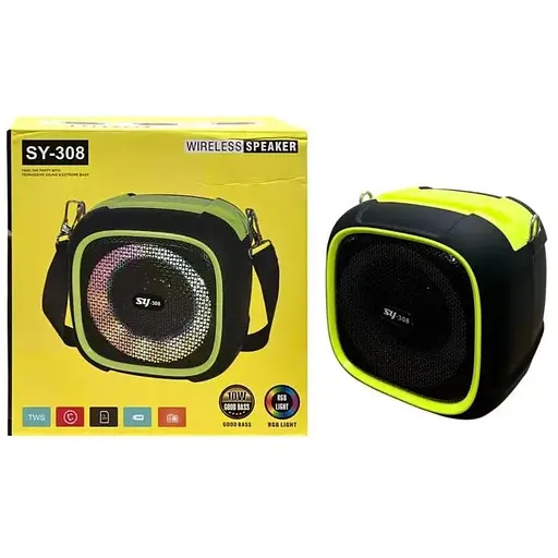 Портативная Bluetooth колонка SY-308 с FM-радио и аккумулятором Желтая - фото 1