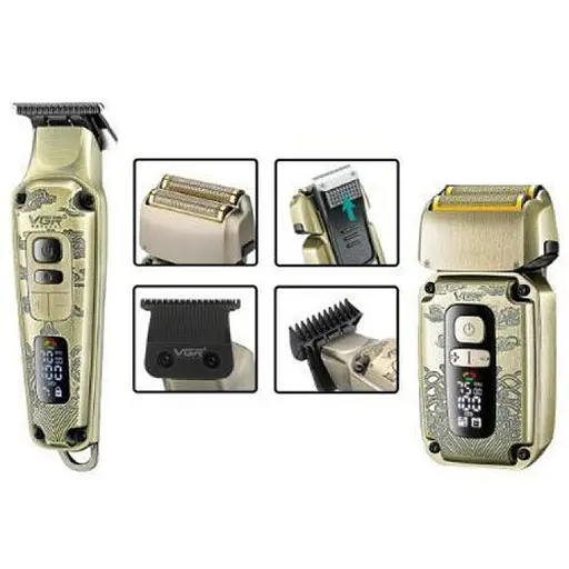 Чоловічий набір VGR V-641 IPX6 LCD машинка для стрижки + бритва шейвер + дорожня сумка (4 насадки) - фото 3