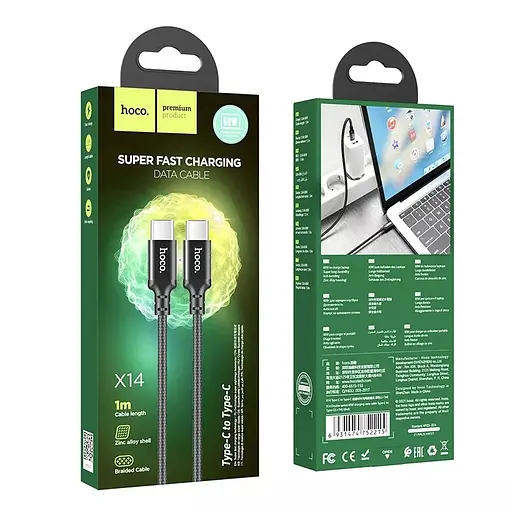 Зарядный кабель быстрой зарядки Hoco X14 Double Speed ​​на 60W с разъемом Type-C to Type-C черный - фото 10
