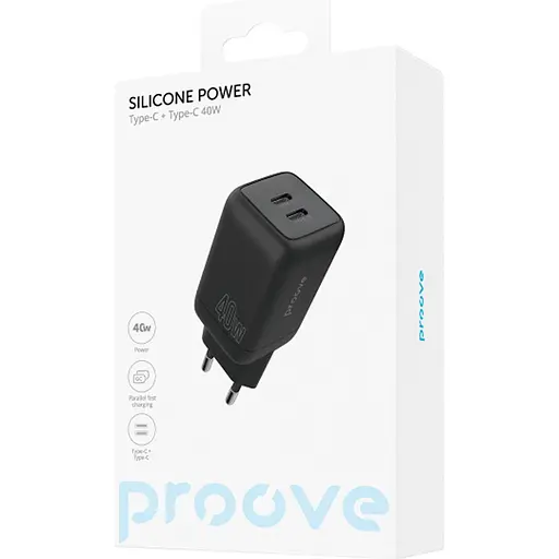 Мережевий зарядний пристрій Proove Silicone Power 40W USB-C/USB-C Black (WCSP4020001) [130267] - фото 5