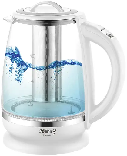 Стеклянный чайник Camry CR 1290, 2.0 л, с регулировкой температуры, LED-подсветкой, белый, электрический, 2200 - фото 1