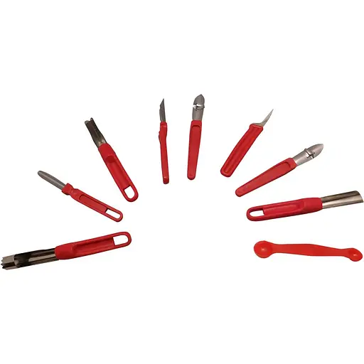 Набор ножей для карвинга (резьба по овощам) 8 штук (пластмассовая ручка, стальное лезвие) + ложка-нуазетка, Master Class Красный 83700 - фото 5