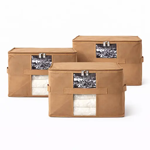 Набір із 3 сумок ORGANIZE  для зберігання ковдр і несезонних речей 46×32×29 см (бежевий) - фото 2