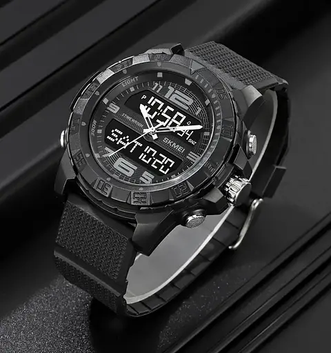 Часы мужские наручные спортивные Skmei 2162 с двойным дисплеем и подсветкой (Черный) - фото 6