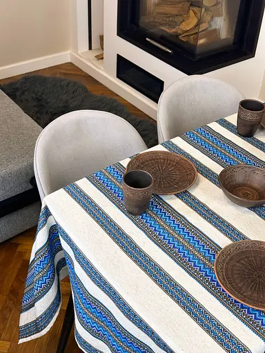 Лляна скатертина великодня з українським орнаментом Рандеву синій 330х150 см - фото 6