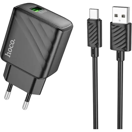 Комплект зарядного устройства Hoco CS21A Single port 1USB 18W 5V/3A 9V/2A Quick Charge 3.0 USB /Type-C 1м Black