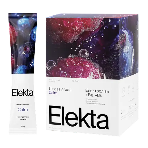 Напій розчинний з електролітами з вітамінним комплексом групи B зі смаком лісових ягід Calm Elekta 150 г (30 уп по 5 г)