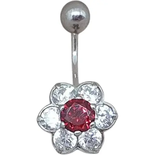 Серебряная серьга для пирсинга пупка Ирий с фианитами. 6010 Красный