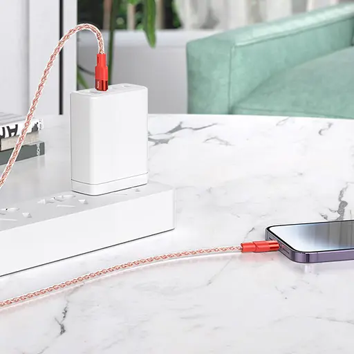 Дата кабель Hoco X99 Crystal Junction PD 27W Type-C to Lightning (1m) Red - фото 5