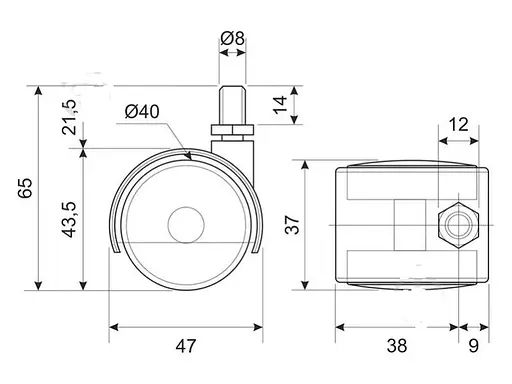 Ролик для меблів DC d40 мм зі штифтом М8 - фото 3