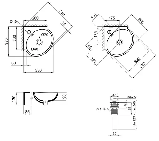 Комплект Qtap Leo N: Раковина подвесная угловая овальная 380x360x130 мм WHITE + Донный клапан PU02O (QT11115010WN47331) - фото 7