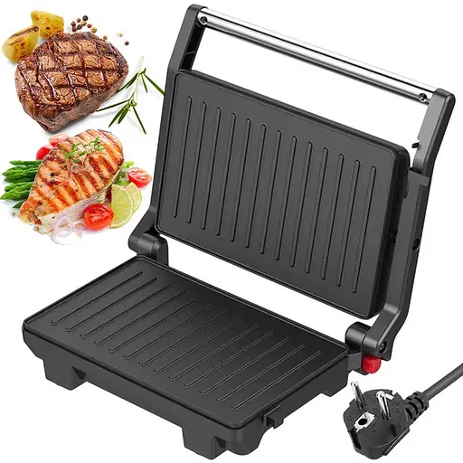 Прижимной контактный электрический гриль Crownberg CB-1081 домашний с антипригарным покрытием 1000Вт Серый - фото 2