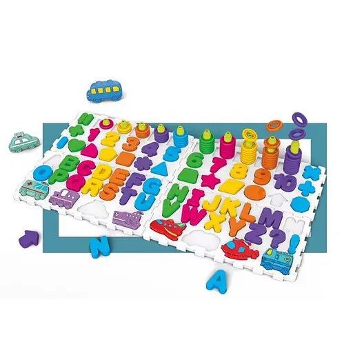 Развивающая игра "Логика-вкладыш 4 в 1" Bambi DF80 цифры, буквы, фигуры, транспорт - фото 1