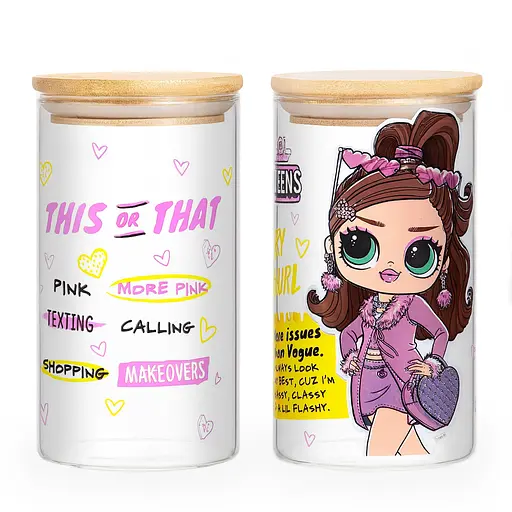 Банка скляна для зберігання L.O.L.Tweens Fancy Gurl з бамбуковою кришкою 750 мл