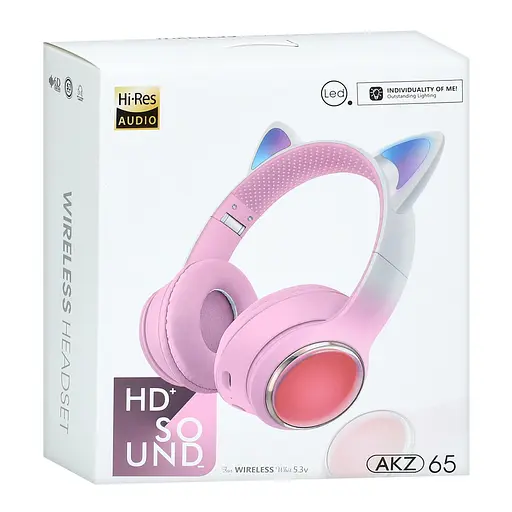 Навушники AKZ65, Bluetooth із вушками, до 10 метрів, FM-радіо, TF-слот, 32 Ом, 20 Гц - 20 кГц, бежевий - фото 3