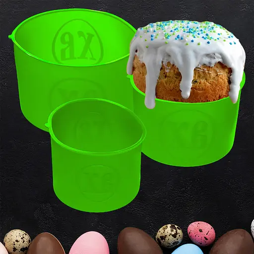 Набір з 3 силіконових форм для випікання великодньої випічки пасхи та пасок (паски) Ø20/12/15 см, A-plus Салатовий 86121 - фото 3