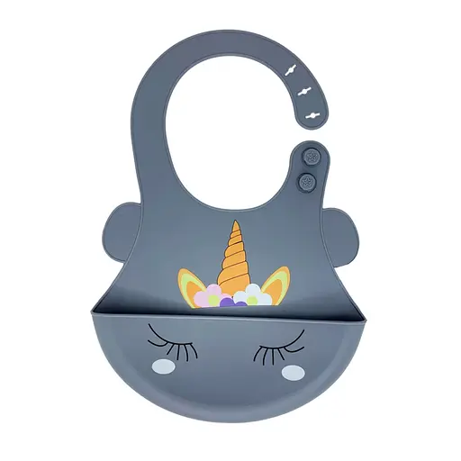 Слинявчик силіконовий "Єдиноріг" MGZ-0615(Grey) з кишенею