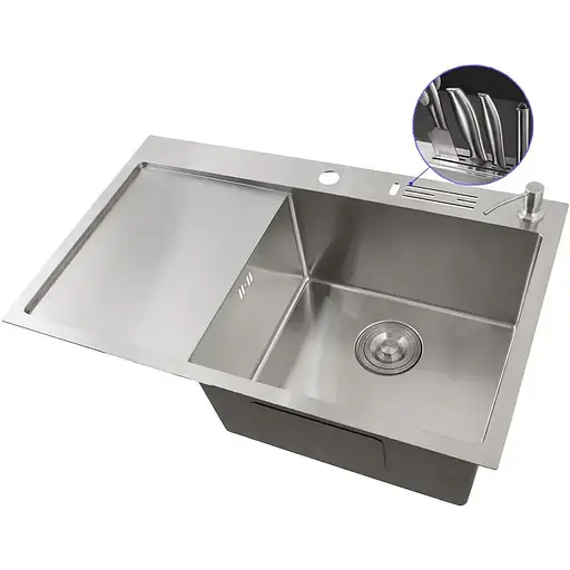 Мийка на кухню Nett NS-7848(L) з нержавійки з лівим крилом 1.5 мм накладна - фото 2