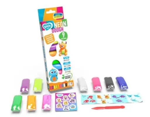 Набір для ліплення з тістом, 9 кольорів Neon, TM Lovin