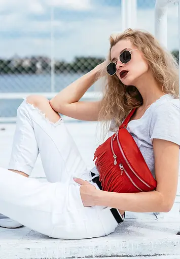 Шкіряна жіноча сумка на пояс Spirit червона - фото 2