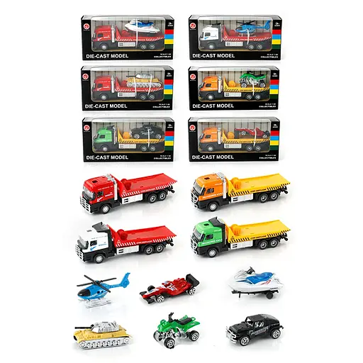 Трейлер инерционный металлический, 251C6, масштаб 1:60, 16 см, с транспортом 7 см (В ассортименте) - фото 2