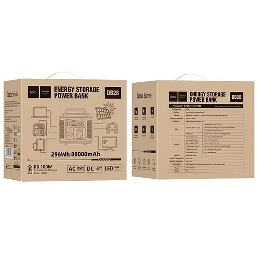Портативная электростанция Hoco DB28, 80000 mAh, 300W, 3USB, Type-C, AC, PD, QC, black - фото 3