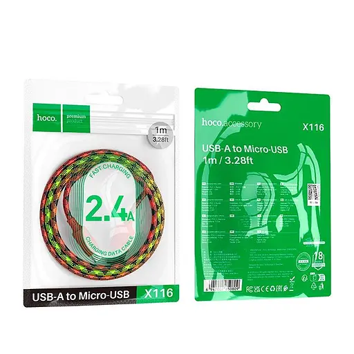 Кабель Hoco Micro USB Meridian charging data cable X116 1 м 2.4A - фото 2
