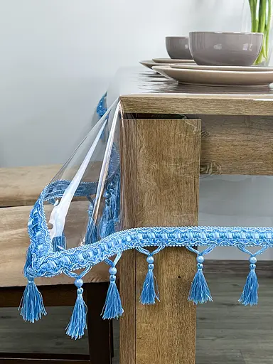 Скатерть силиконовая с синей бахромой 310х160 см - фото 6