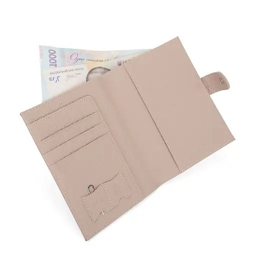 Обложка на паспорт 3459 кожаная с карманом для денег розовая - фото 2