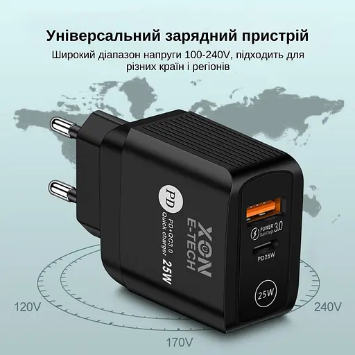 Зарядное устройство XON PowerCharge 25W (PD25) USB Type-C (PCWC025025A1С1B 6129) Черный - фото 2
