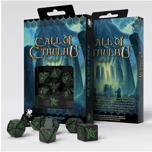 Набор кубиков Call of Cthulhu Black & Green Dice Set , 7 шт. (SCTH02) - фото 1