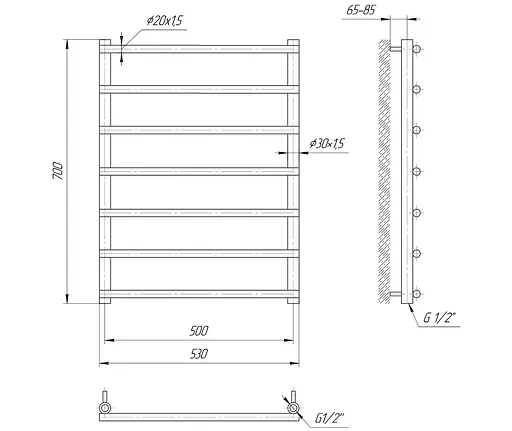 Водяной полотенцесушитель Mario Турин 700x530/500, Хром - фото 2