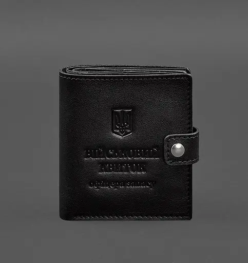 Кожаная обложка-портмоне для военного билета офицера запаса (широкий документ) Черная - фото 1