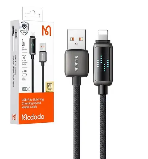 Кабель Mcdodo LED Display USB-A to Lightning Data Cable 1.2 м Чорний - фото 3