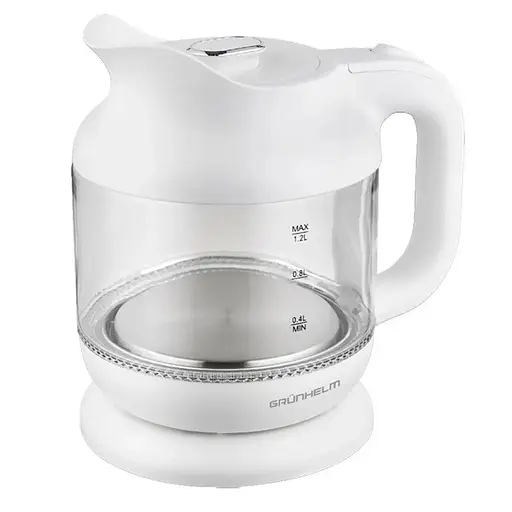 Дисковый стеклянный электрочайник Grunhelm EKG-25010W 1,2л 1630Вт Белый - фото 1