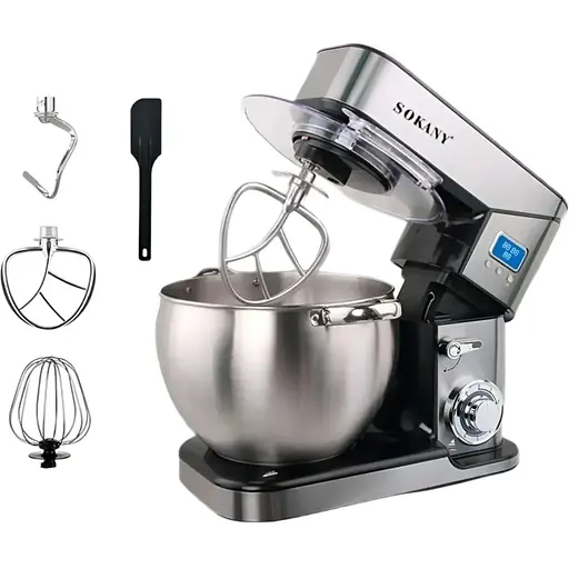 Стационарный миксер тестомес Sokany SC-623E с металлической чашей планетарное вращение 10л 2000Вт Серебряный - фото 1