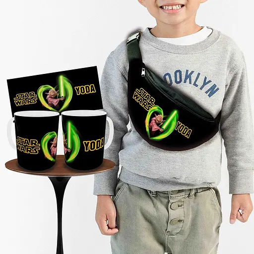 Набор: детская сумка-бананка+кружка Йода Star Wars 32х15см,бананка для мальчика через плечо на подарок (00907)