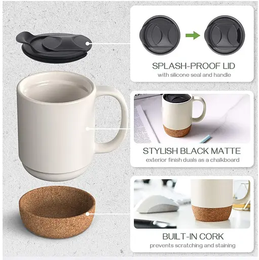 Кавові кухлі Double White OldBro 400 мл з ізольованим корковим дном і кришкою - фото 2