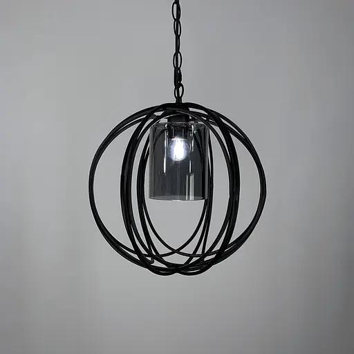 Підвіс Лофт у чорному корпусі форми плетеної сфери Line.F Колір плафона Янтарний - фото 4