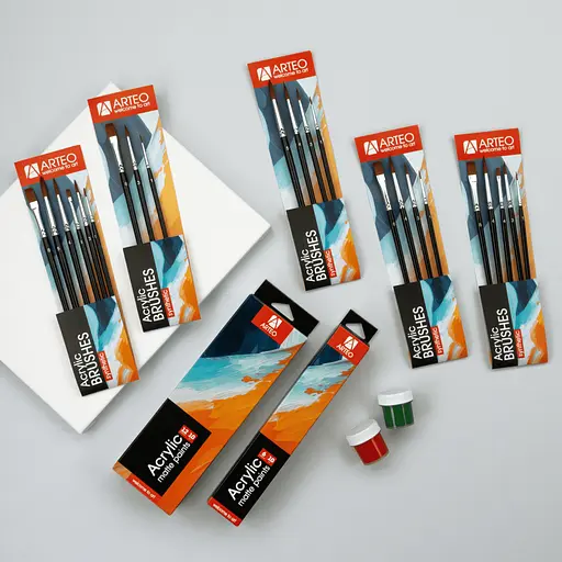 Набір пензлів №3 синтетика 4шт кругла (№1,3,4) плоска (№ 8) коротка ручка Arteo - фото 3