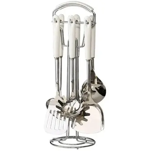 Набір кухонного приладдя на підставці керамічна ручка 7 предметів Білий із сріблястим - фото 1